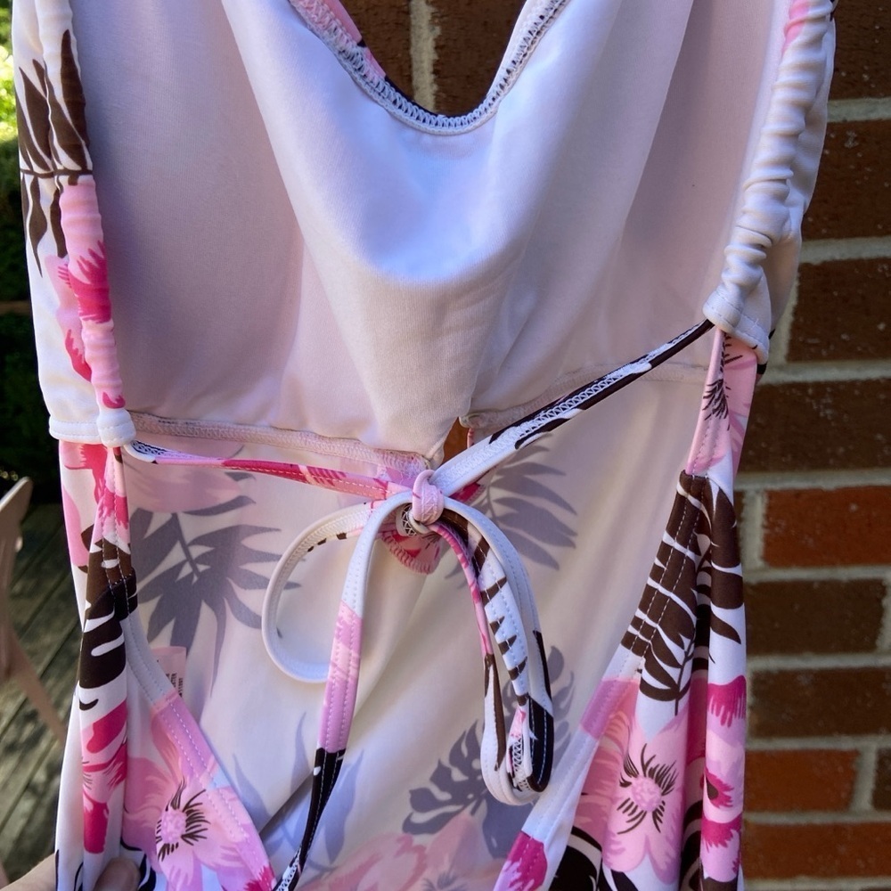 Floral Print Open Back Halter Swim Dress - Picture 4 of 5
